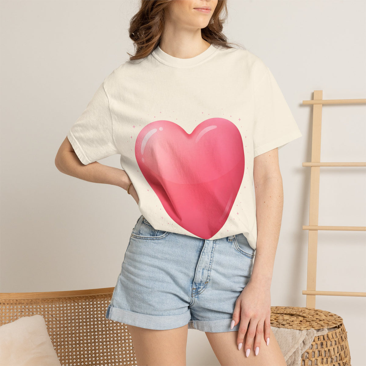 Pink Heart Unisex Garment-Dyed T-shirt