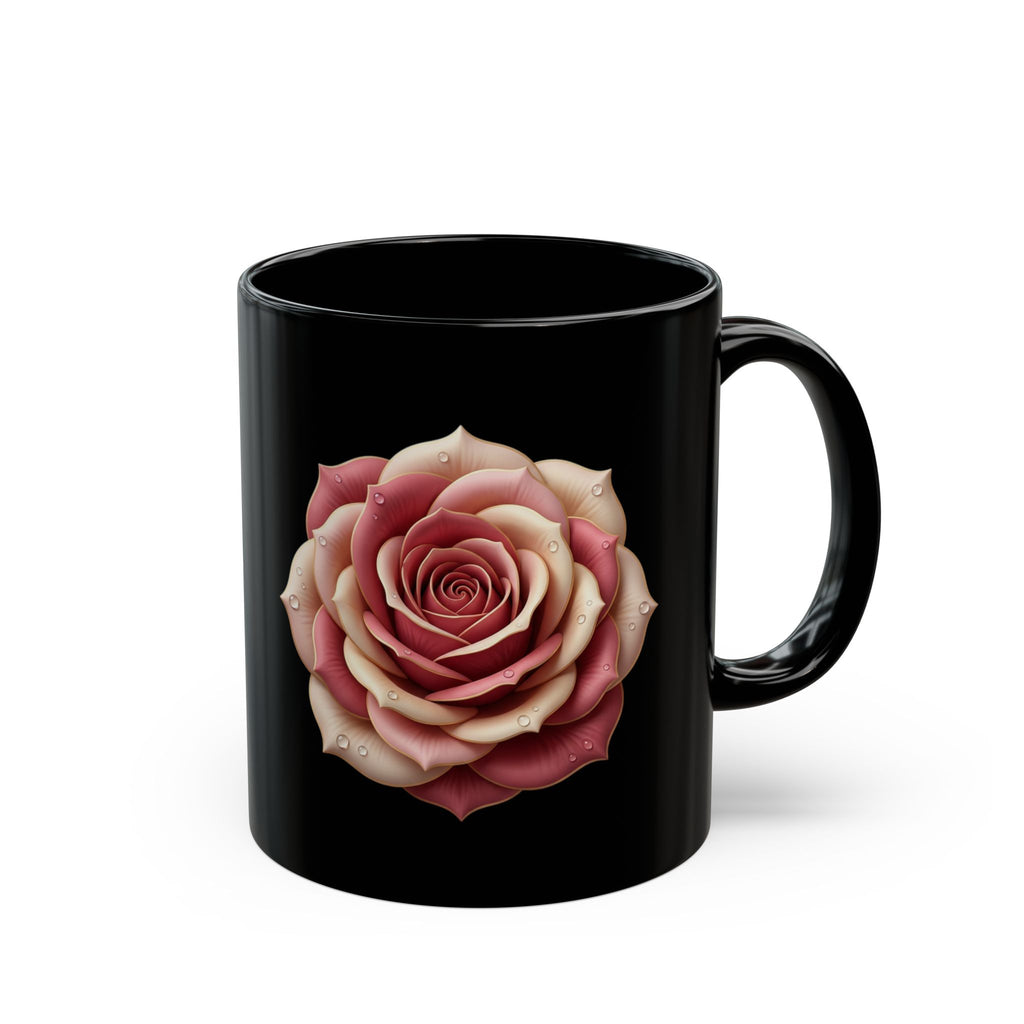 Black Rose Mug — Elegant Pink Rose on Black Ceramic (11oz & 15oz)