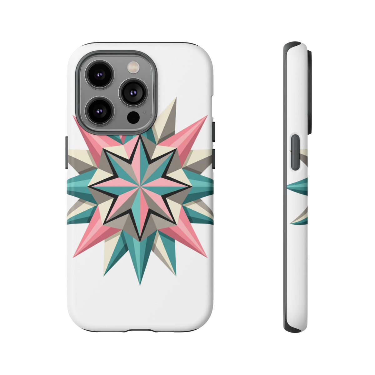Geometric Star Tough Phone Case – Pink Teal Compass Design
