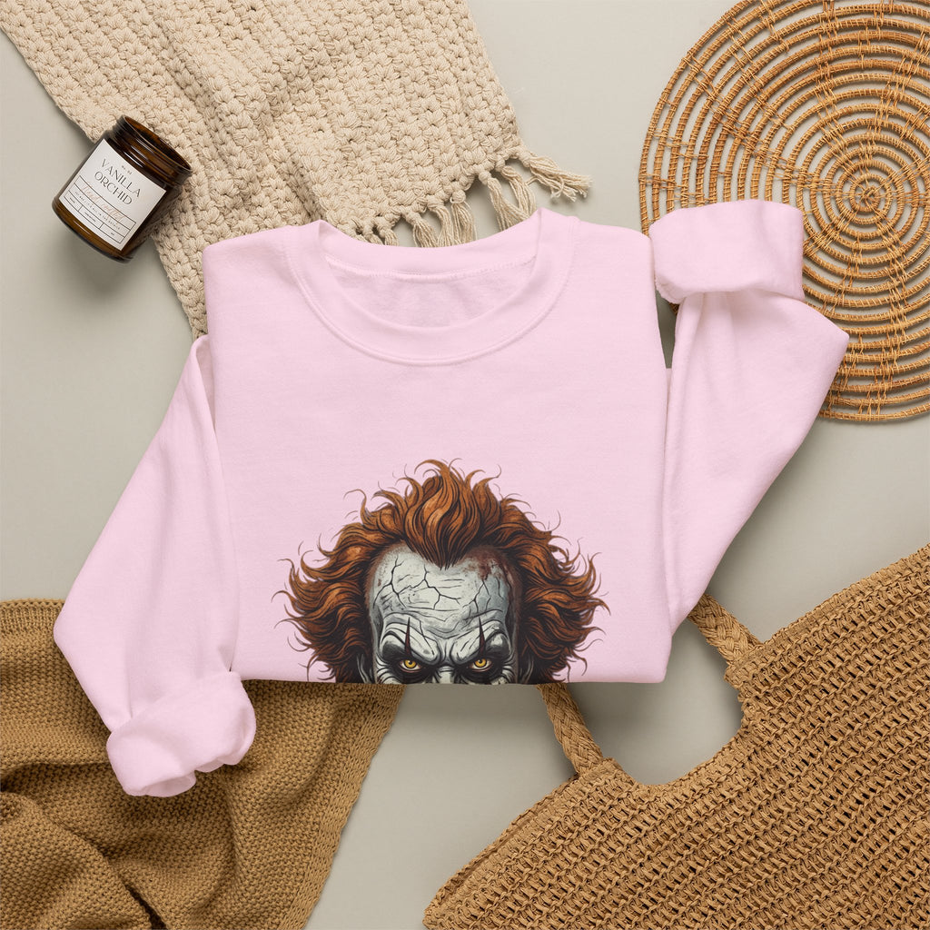 Creepy Clown Crewneck Sweatshirt – Horror Movie Inspired Graphic