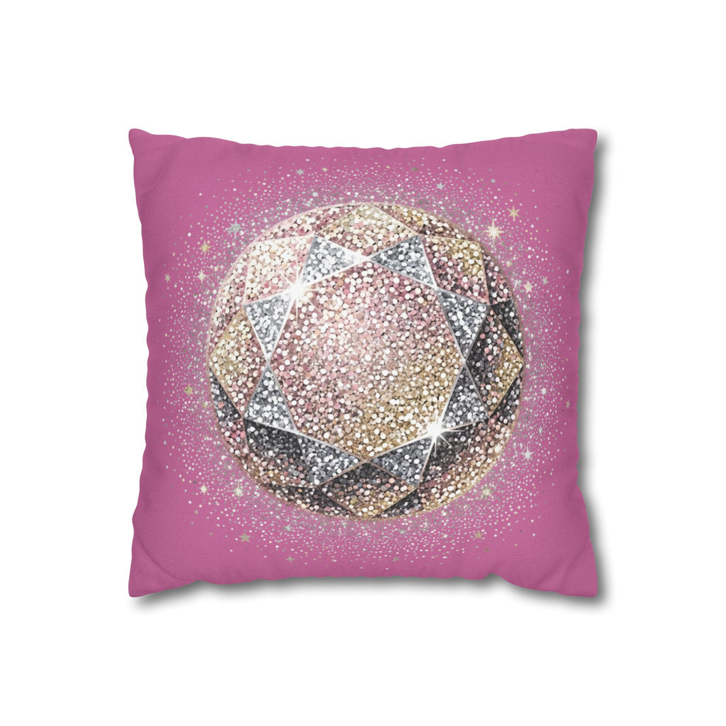 Glittery Light Pink Spun Polyester Square Pillowcase