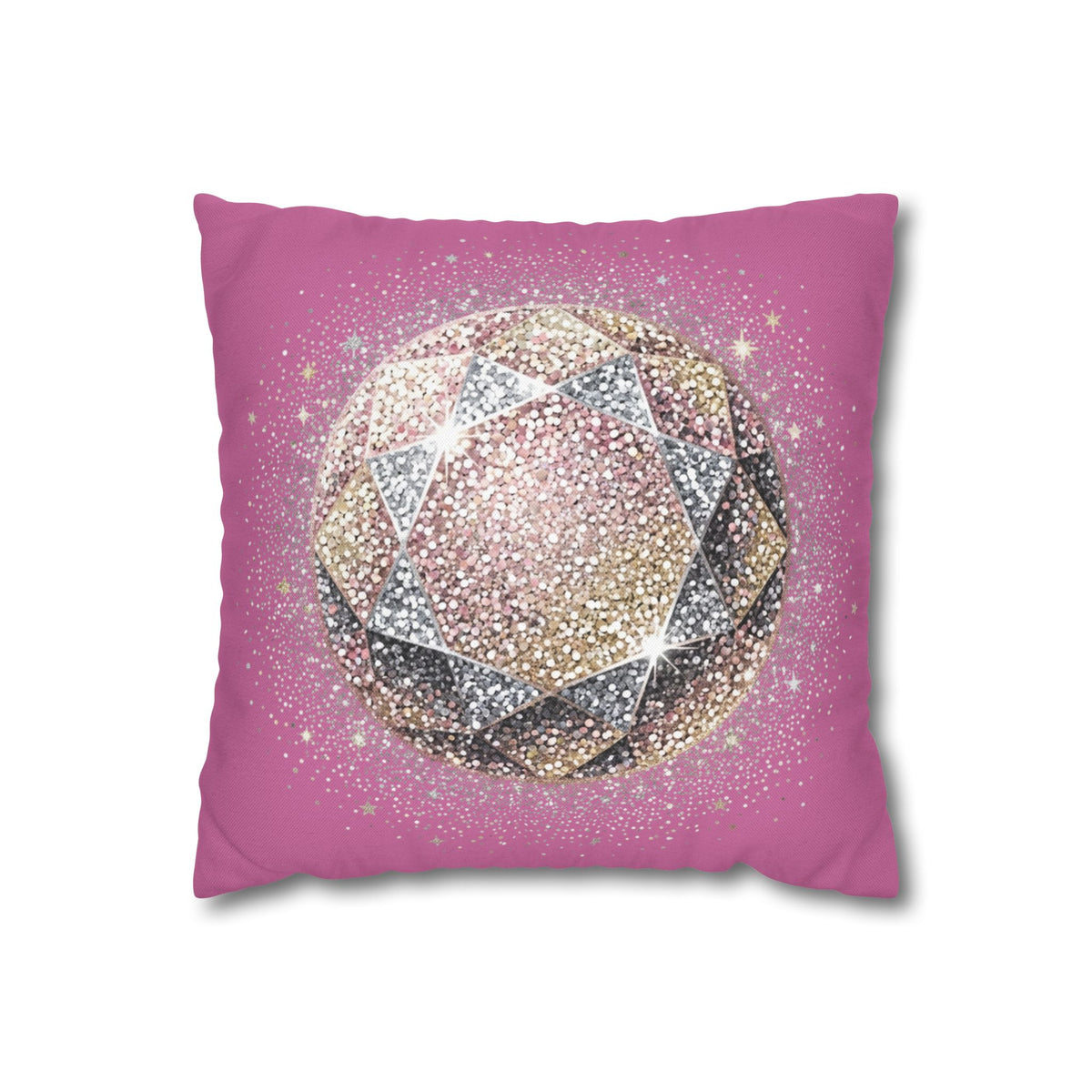 Glittery Light Pink Spun Polyester Square Pillowcase