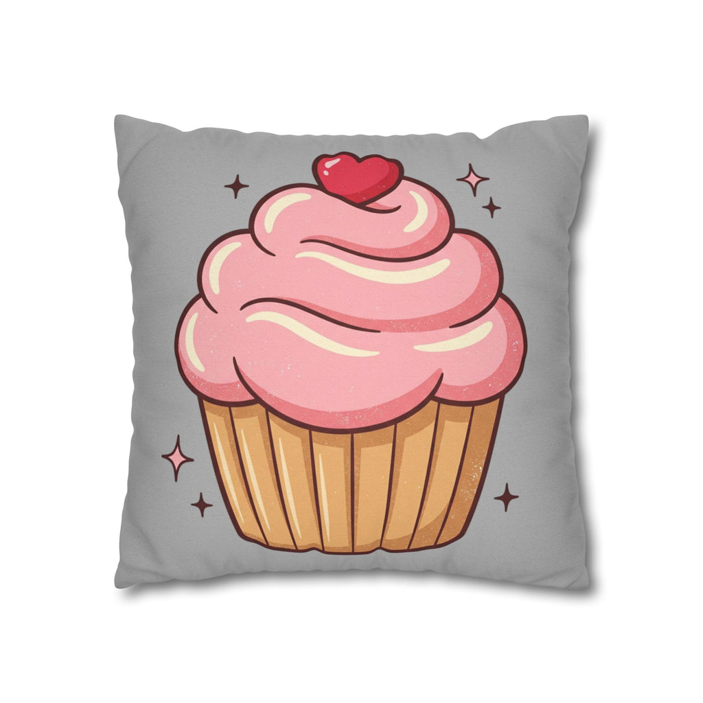 Pink Cupcake Spun Polyester Square Pillowcase- Light Grey