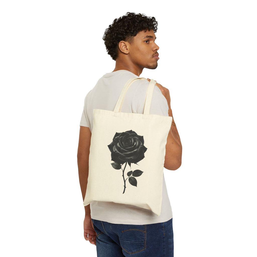 Black Rose Cotton Canvas Tote Bag