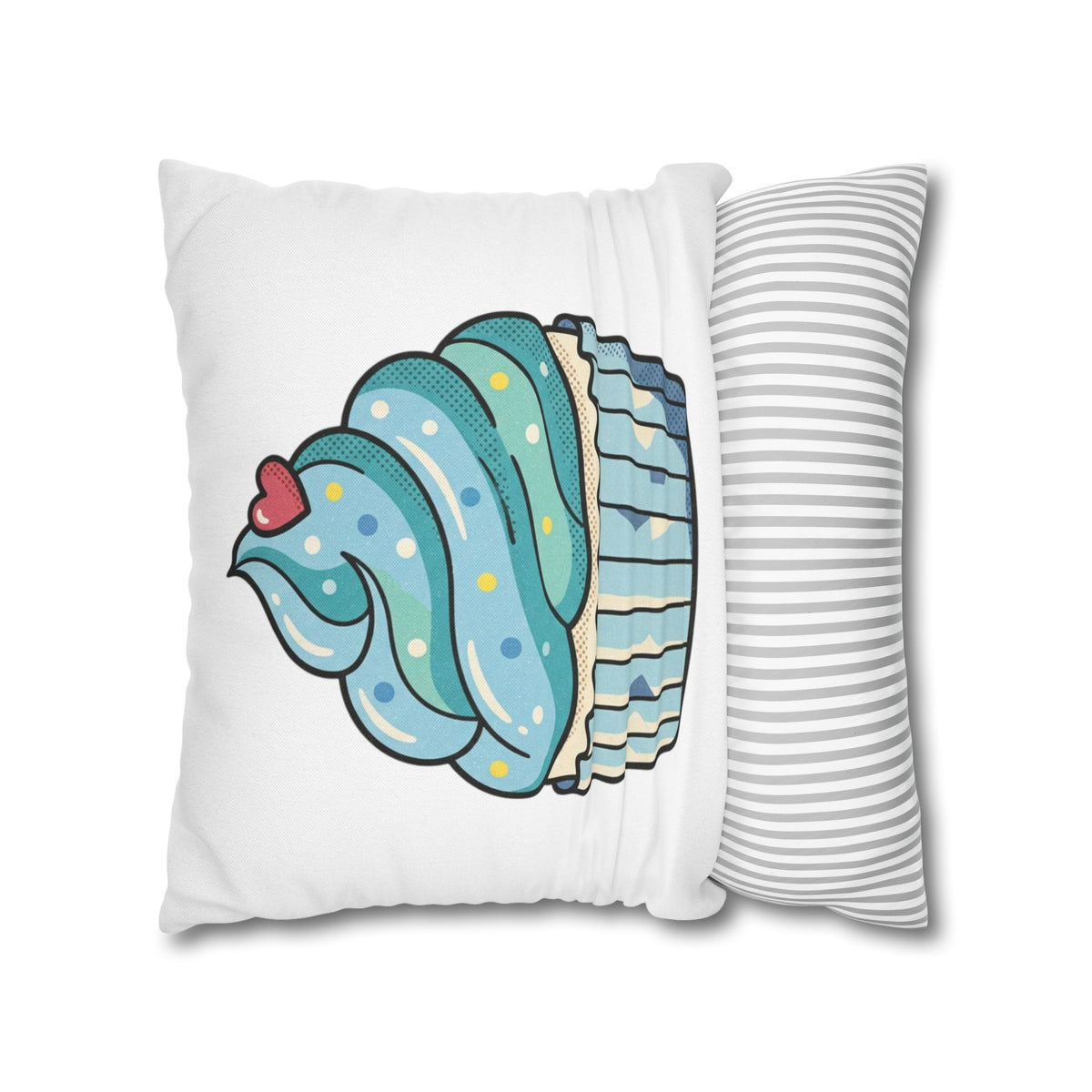 Cupcake Throw Pillowcase — Cute Blue Frosting Decorative Pillow Cover- White