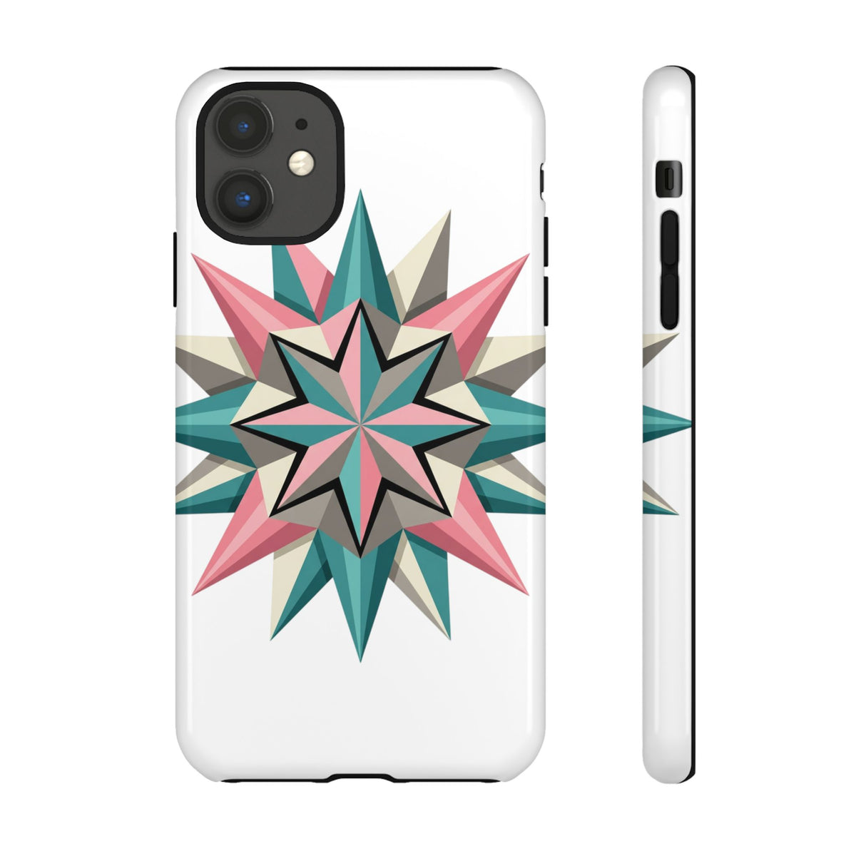 Geometric Star Tough Phone Case – Pink Teal Compass Design
