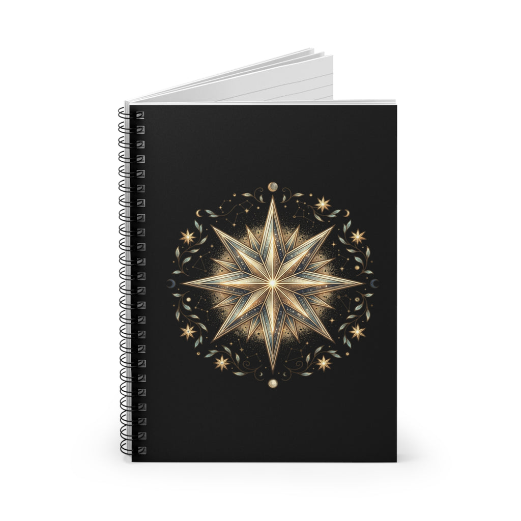 Star Print Spiral Notebook - Ruled Line- Black