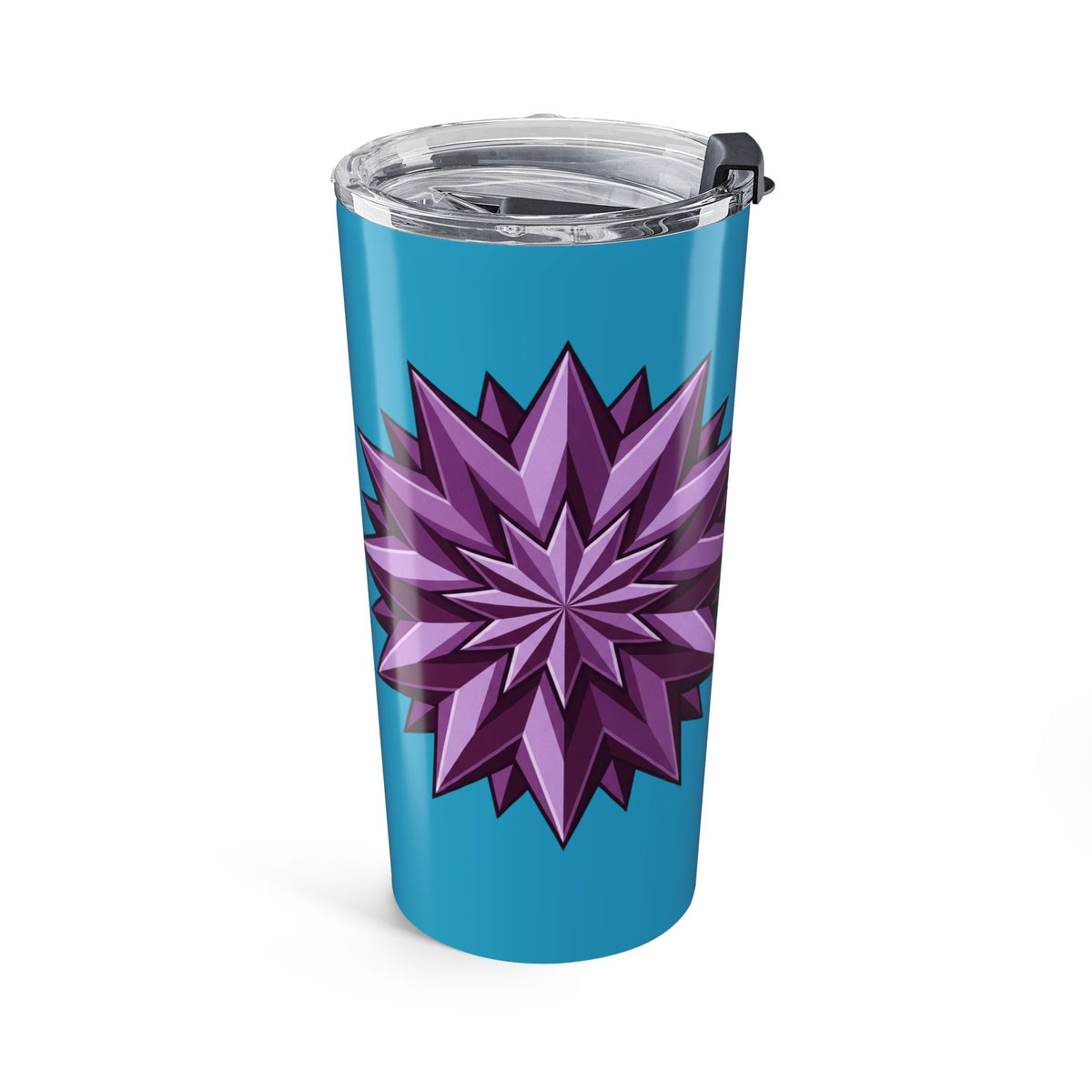20oz Insulated Tumbler — Blue with Purple Starburst Floral Design- Turquoise
