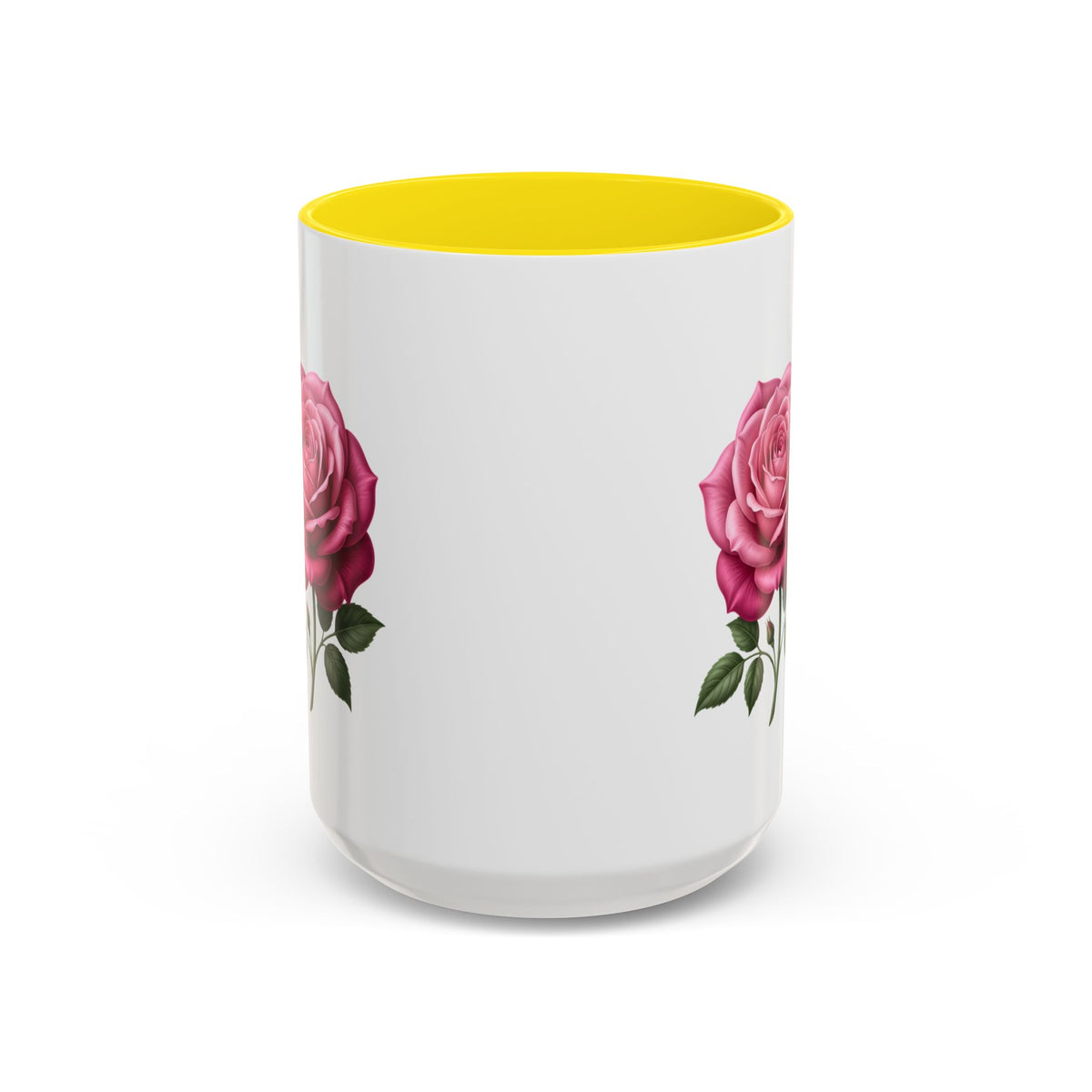 Pink Rose Accent Coffee Mug — Floral Tea & Coffee Cup (11/15 oz)