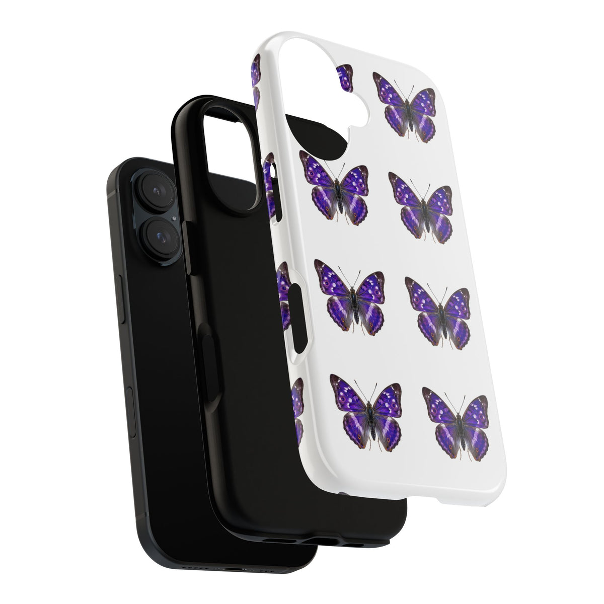 Purple Butterfly Tough Phone Case — Durable Protective iPhone Case with Repeating Butterfly Pattern