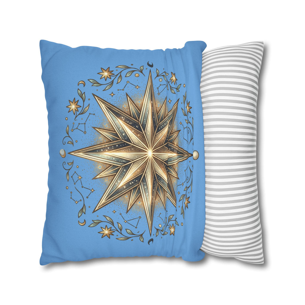 Star Print Light Blue Spun Polyester Square Pillowcase