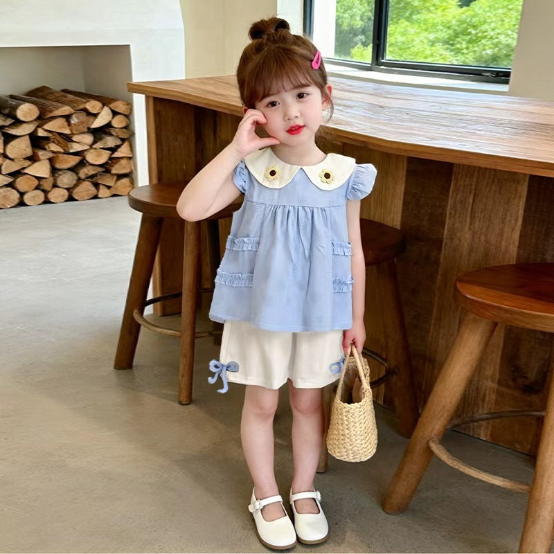 Girls' short sleeved two-piece set for small and medium-sized children