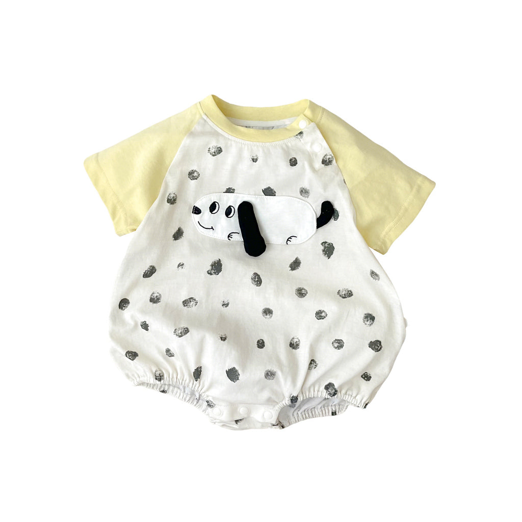 Shoulder Sleeve Short Sleeve Bodysuit Outfit Boy Dog Polka Dot Summer Crawling Suit