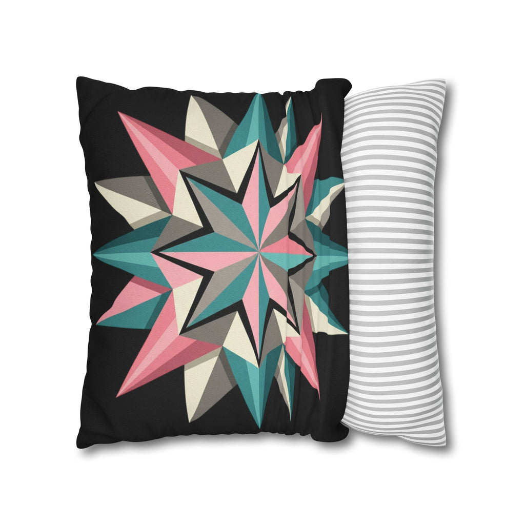 Geometric Starburst Throw Pillowcase — Teal & Pink Modern Decorative Cushion Cover