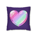 Pastel Glitter Heart Pillowcase Spun Polyester Square Pillowcase- Dark Purple