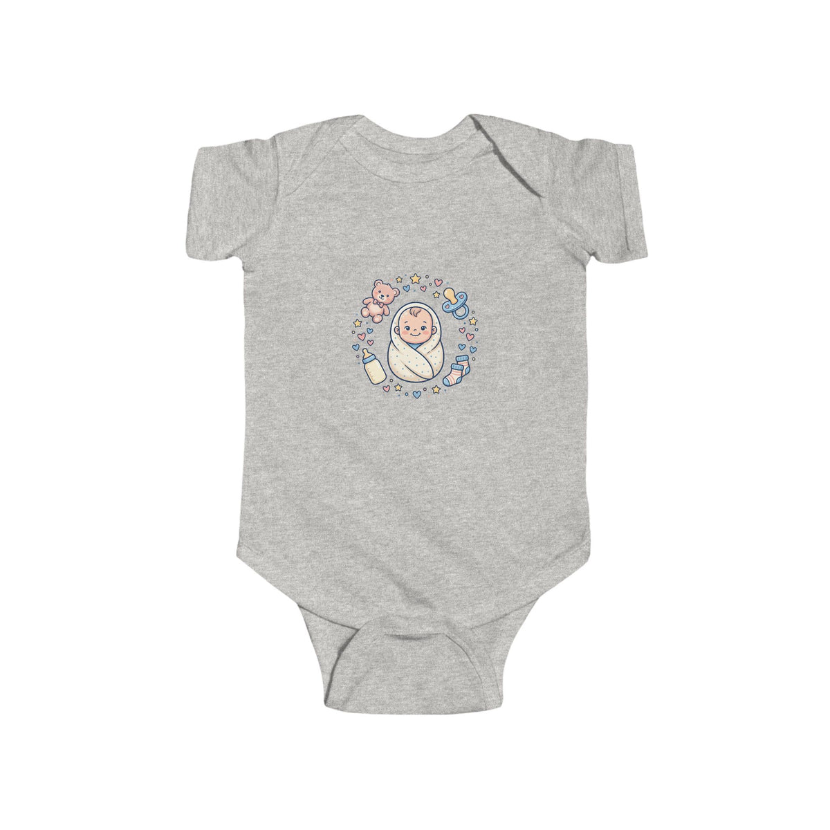 Baby Bodysuit — Cute Swaddled Baby Floral Circle Infant Onesie