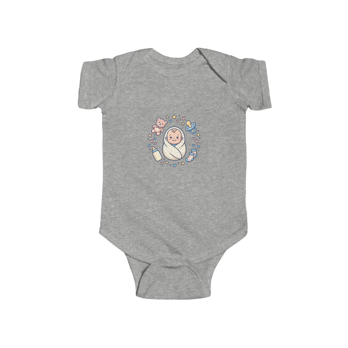 Baby Bodysuit — Cute Swaddled Baby Floral Circle Infant Onesie