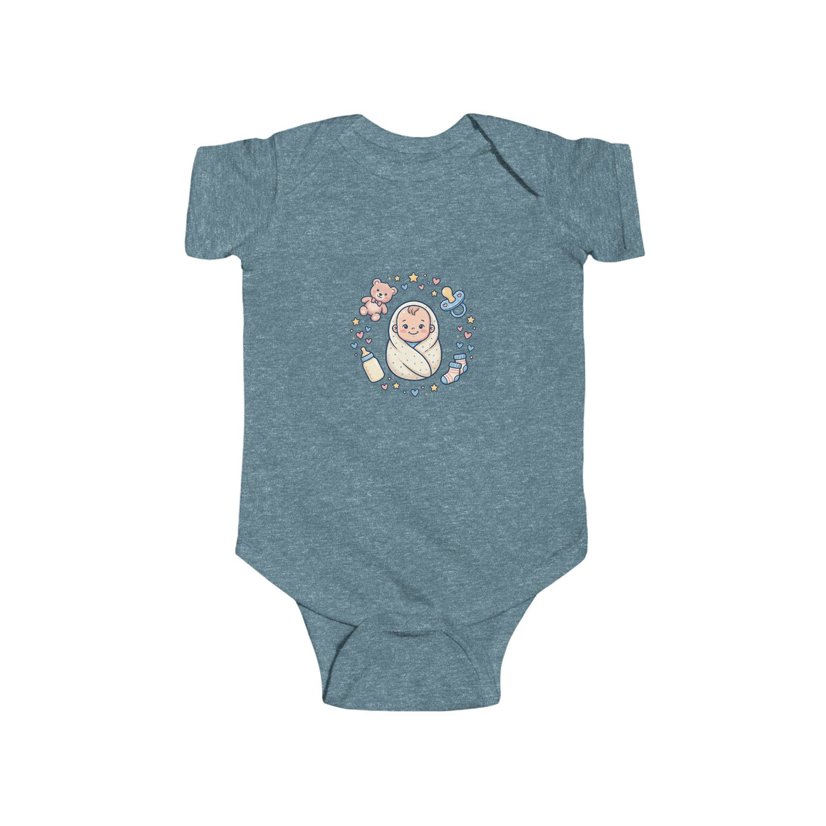 Baby Bodysuit — Cute Swaddled Baby Floral Circle Infant Onesie