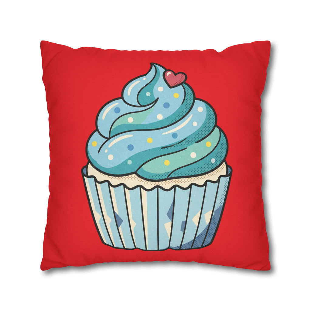 Cupcake Pillowcase - Cute Blue Frosting Decorative Throw Pillow Cover- Red
