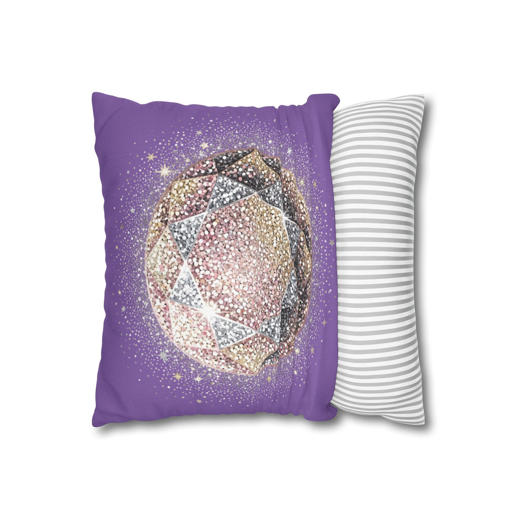 Glittery Light Purple Spun Polyester Square Pillowcase