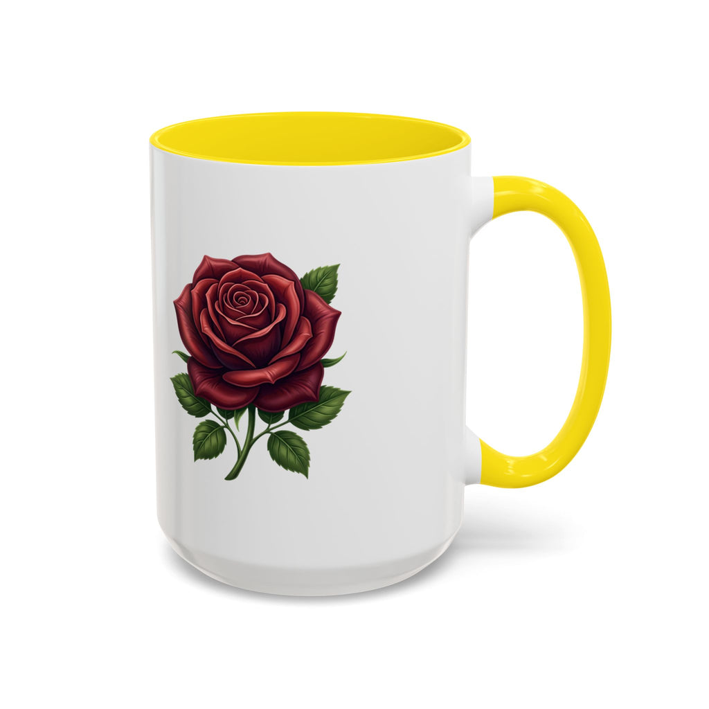 Red Rose Accent Coffee Mug — Floral Ceramic Coffee Cup (11/15oz)