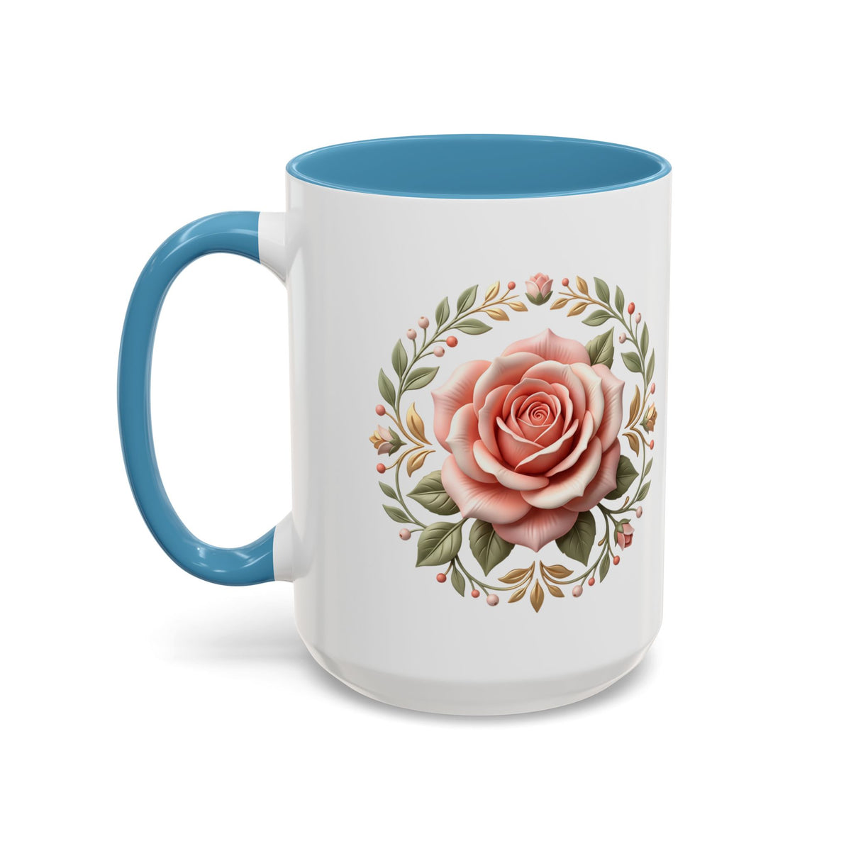 Rose Wreath Accent Coffee Mug — Floral 11/15oz Tea & Coffee Cup