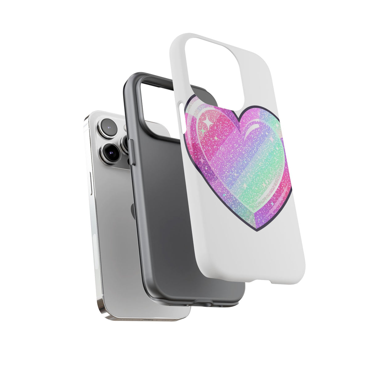 Pastel Glitter Heart Tough Phone Case — Cute Protective Phone Cover