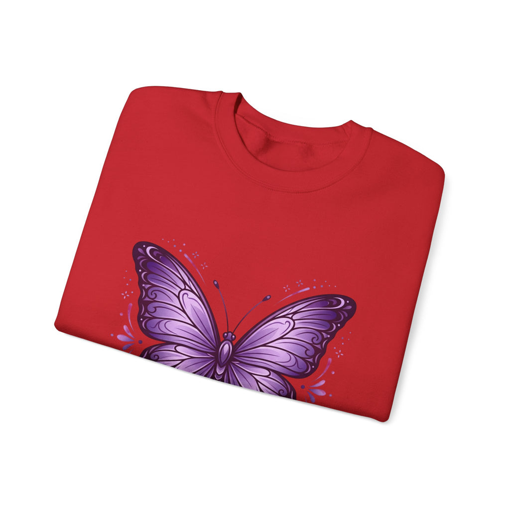 Purple Butterfly Crewneck Sweatshirt — Vibrant Graphic Butterfly Pullover
