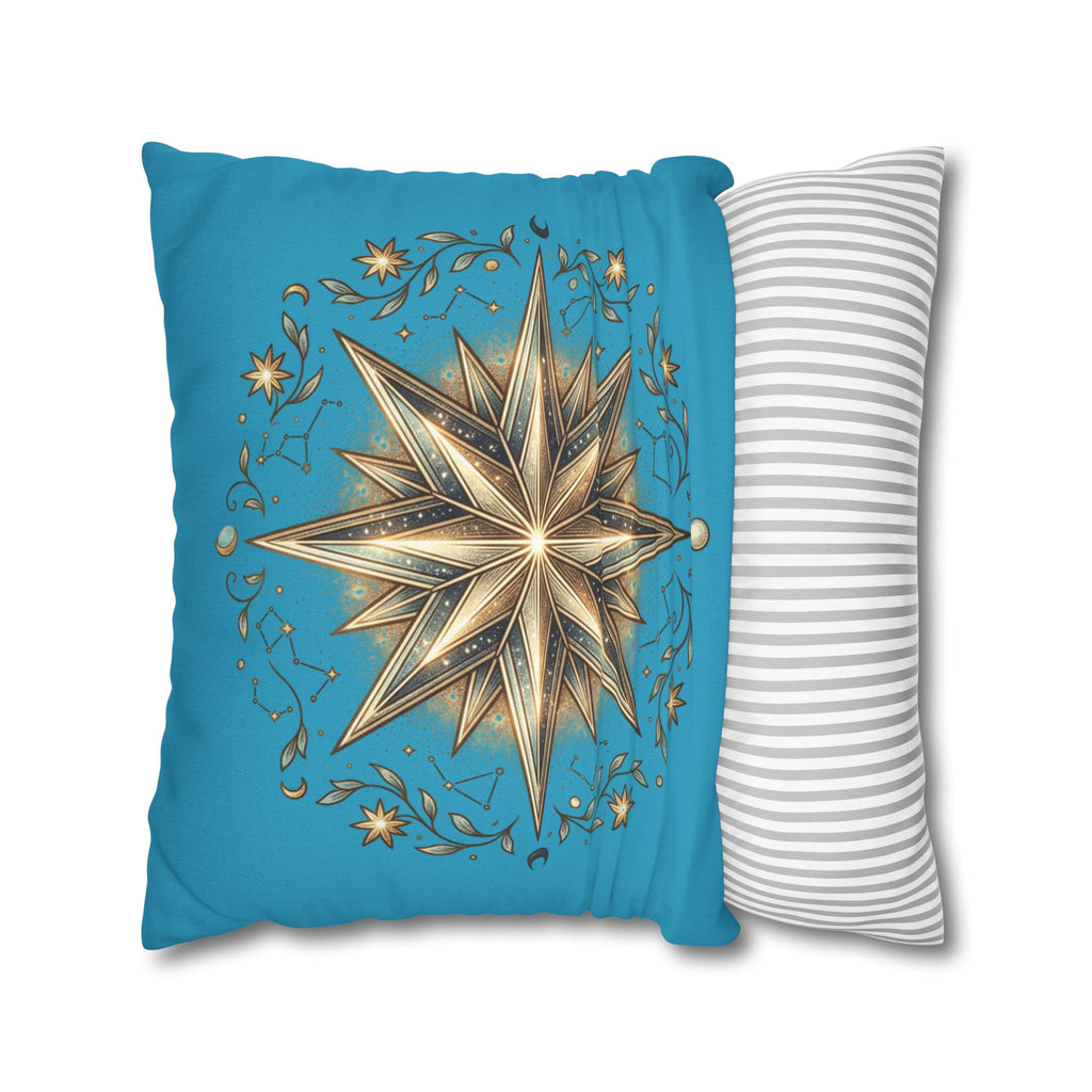 Star Print Turquoise Spun Polyester Square Pillowcase