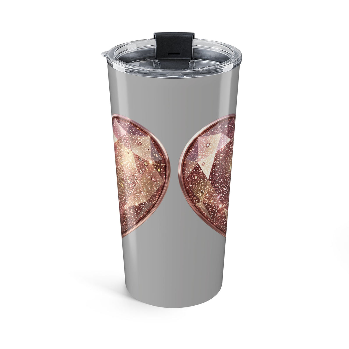 20oz Glitter Heart Stainless Steel Tumbler – Sparkle Travel Cup- Light Grey
