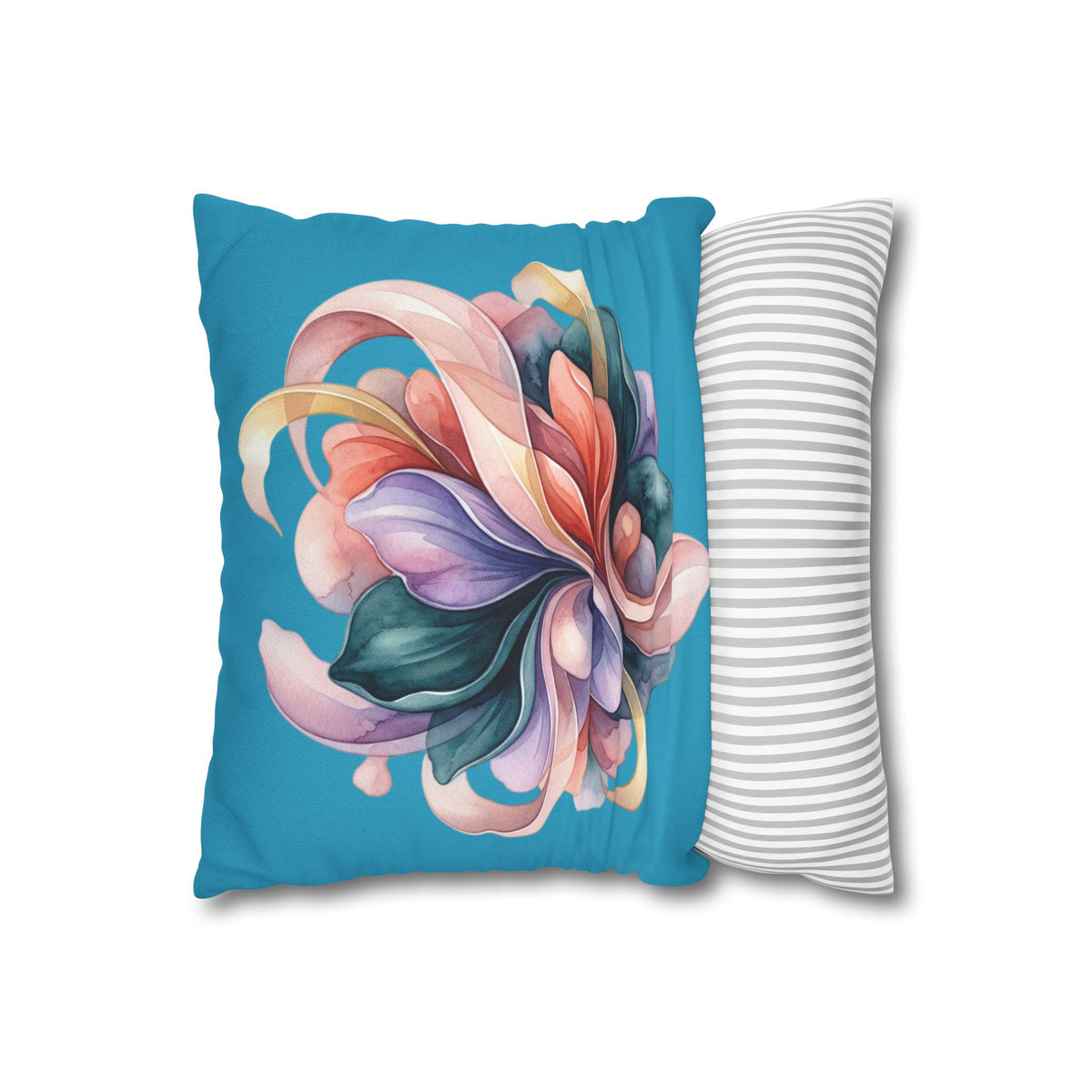 Floral Swirl Decorative Pillowcase — Colorful Abstract Blossom on Teal