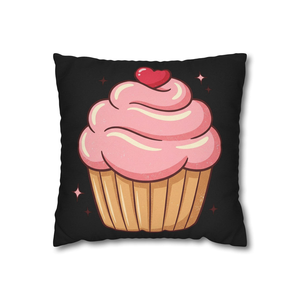 Pink Cupcake Spun Polyester Square Pillowcase- Black