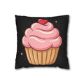 Pink Cupcake Spun Polyester Square Pillowcase- Black