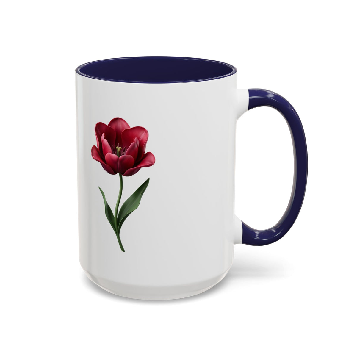 Red Tulip Accent Coffee Mug – Floral 11/15oz Ceramic Mug