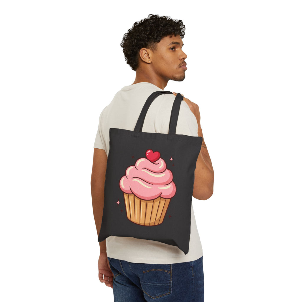 Cupcake Tote Bag — Cute Pink Heart Cupcake Canvas Tote for Baking Lovers