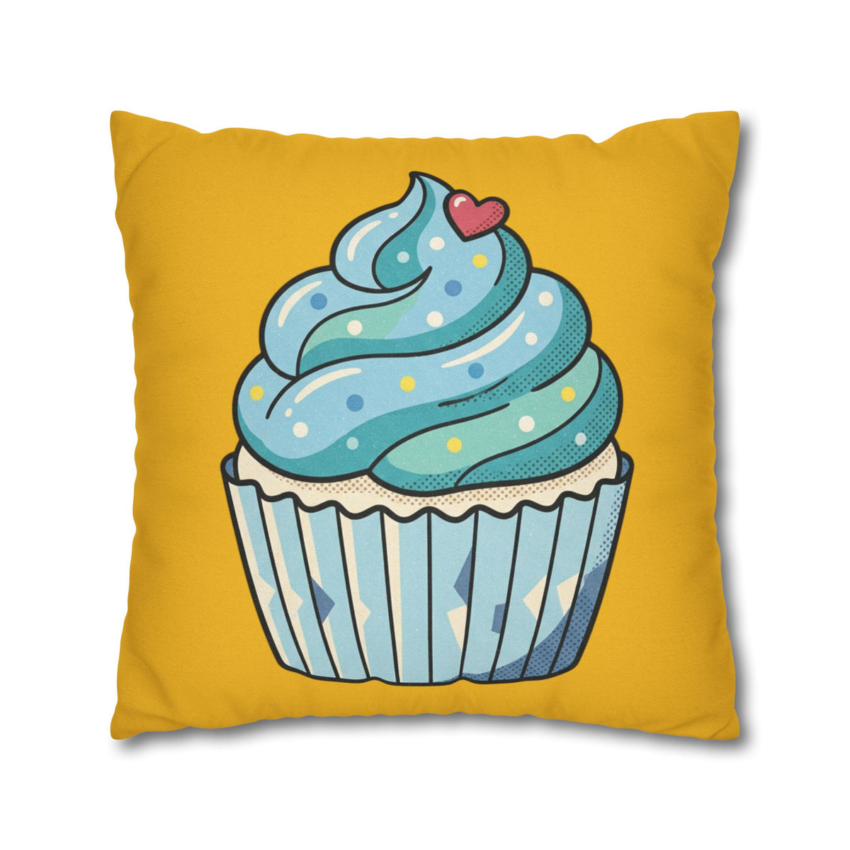 Cute Blue Cupcake Decorative Pillowcase — Whimsical Dessert Accent for Kids’ Rooms & Bakeries- Yellow