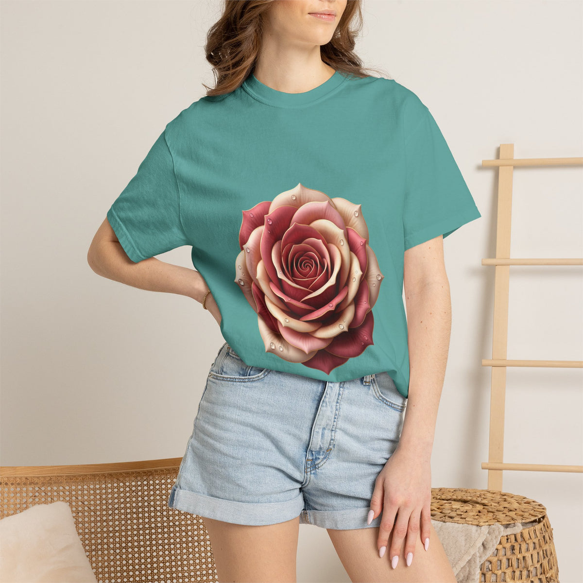 Rose Bloom Graphic T-Shirt — Realistic Pink Rose Floral Tee