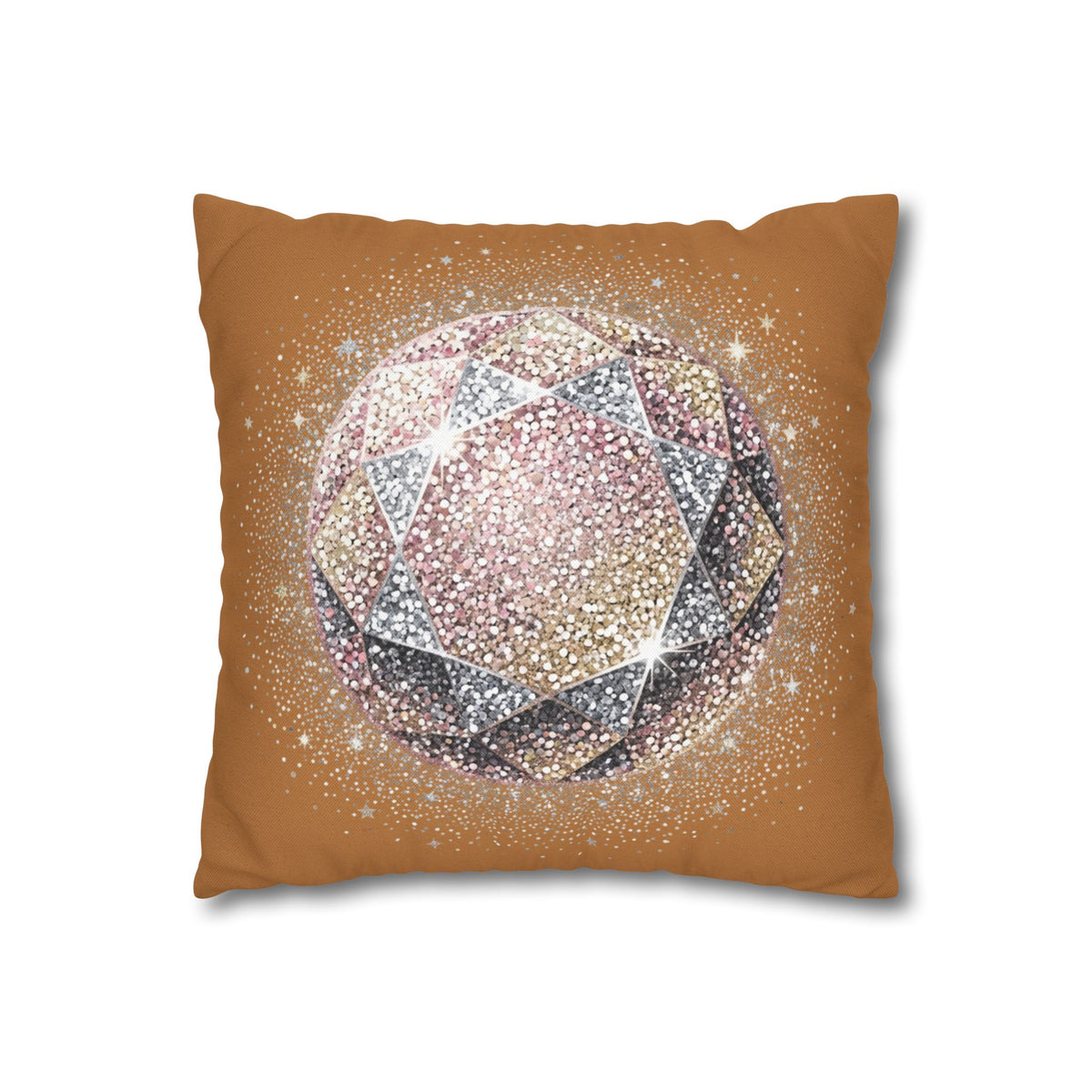 Glittery Light Brown Spun Polyester Square Pillowcase