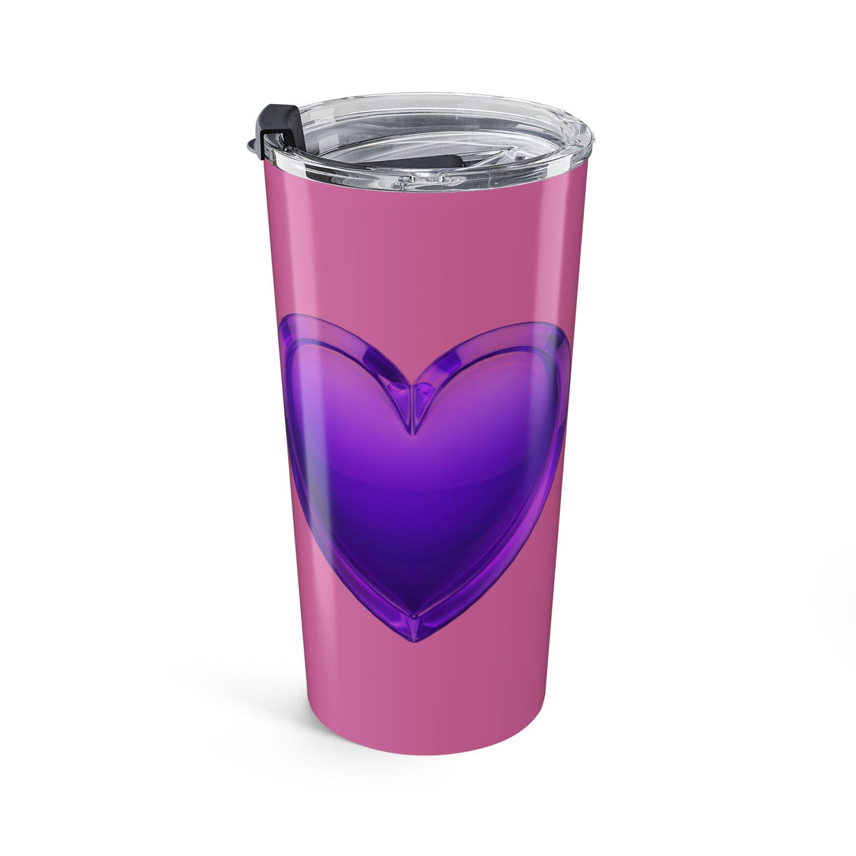 20oz Heart Tumbler — Pink Cup with Purple 3D Hearts, Cute Travel Mug