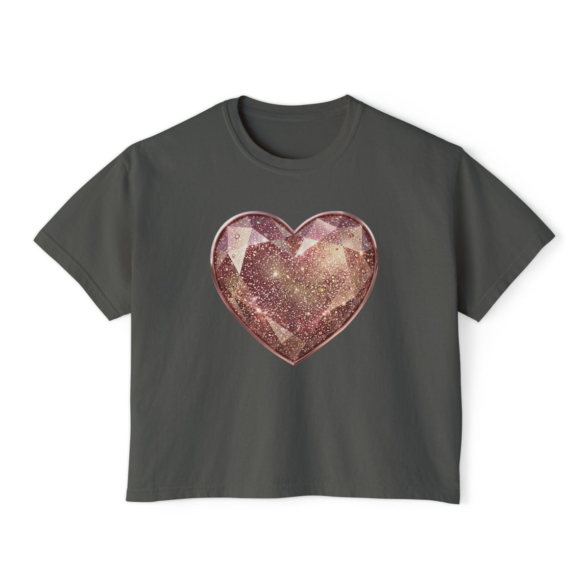 Glitter Gem Heart Boxy Tee — Women's Sparkle Heart Graphic Shirt