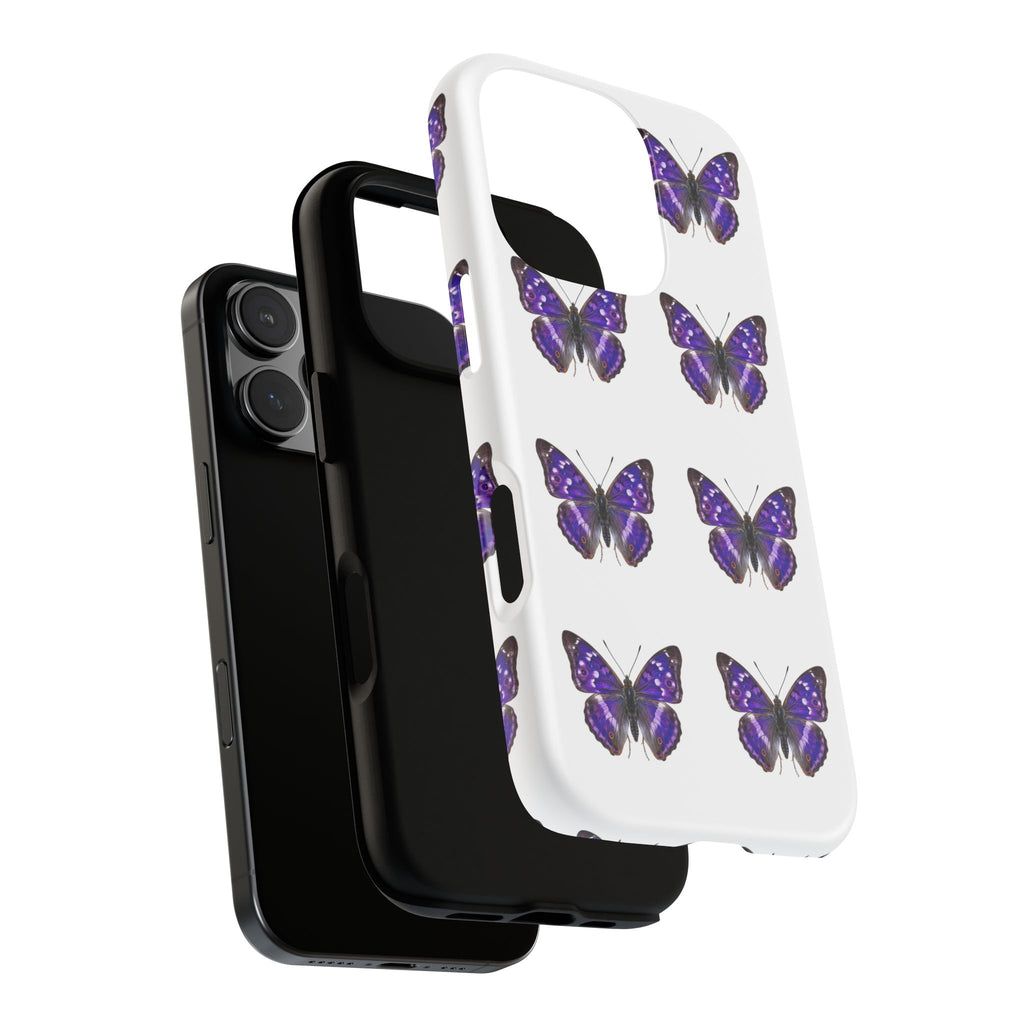 Purple Butterfly Tough Phone Case — Durable Protective iPhone Case with Repeating Butterfly Pattern
