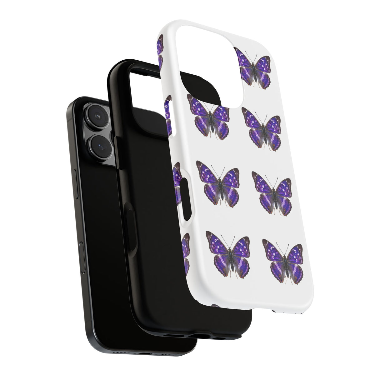 Purple Butterfly Tough Phone Case — Durable Protective iPhone Case with Repeating Butterfly Pattern