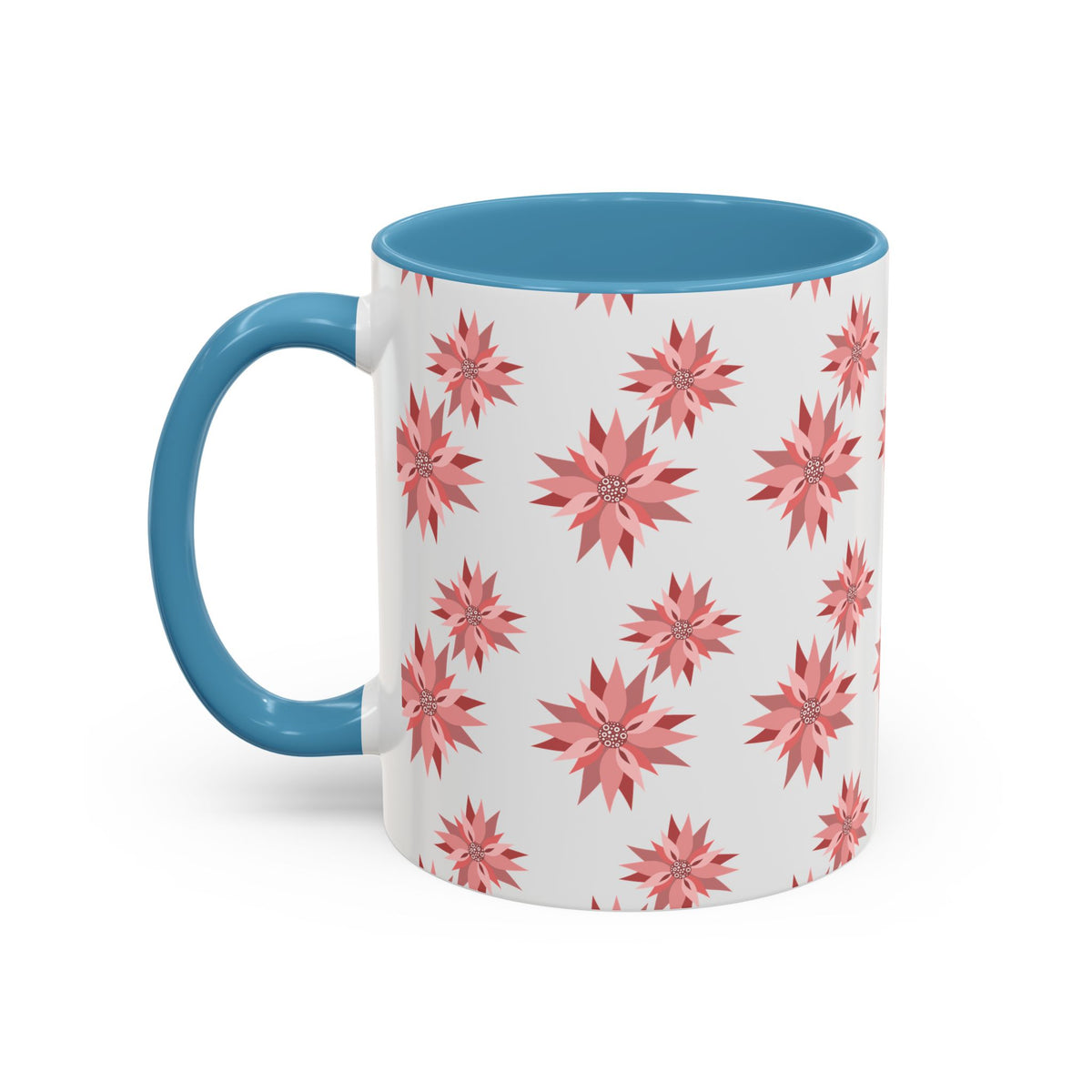 Pink Geometric Floral Accent Coffee Mug — 11/15oz