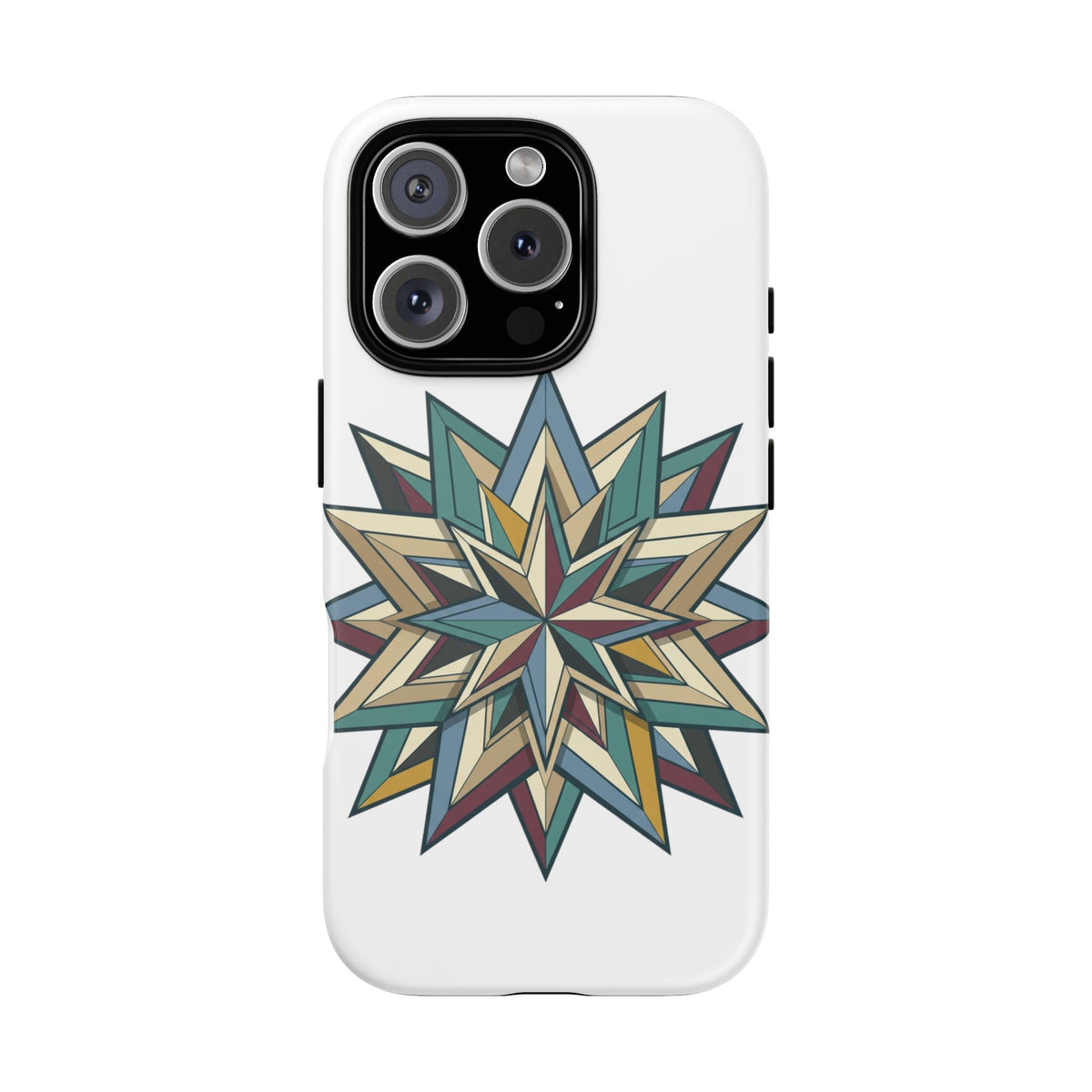 Geometric Star Phone Case — Teal & Earthtone Mandala Design