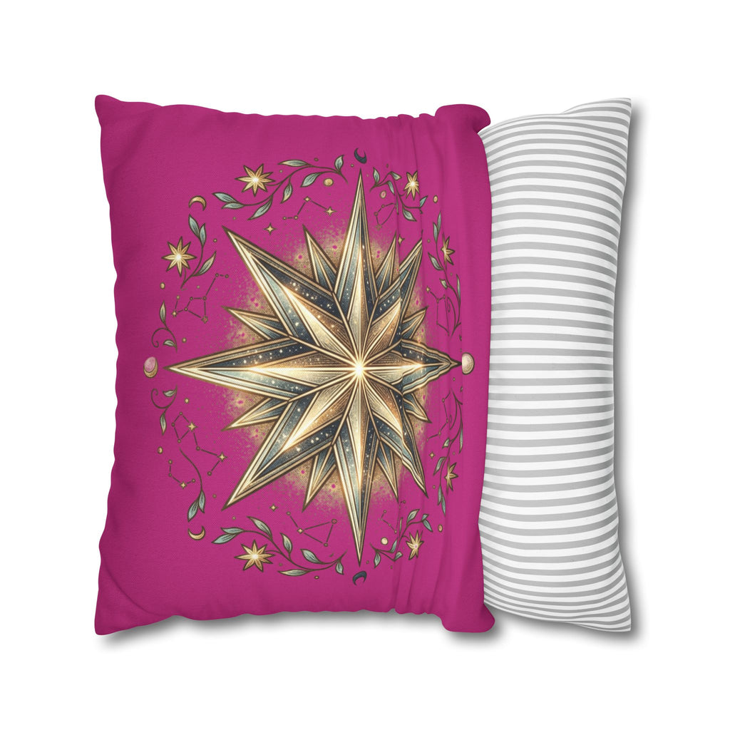 Star Print Magenta Spun Polyester Square Pillowcase