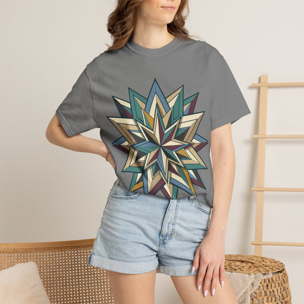 Geometric Starburst T-Shirt — Vintage Compass Rose Graphic Tee