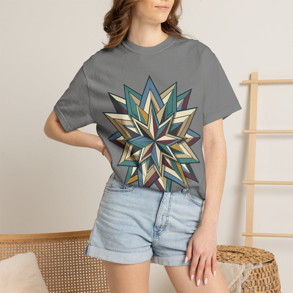 Geometric Starburst T-Shirt — Vintage Compass Rose Graphic Tee