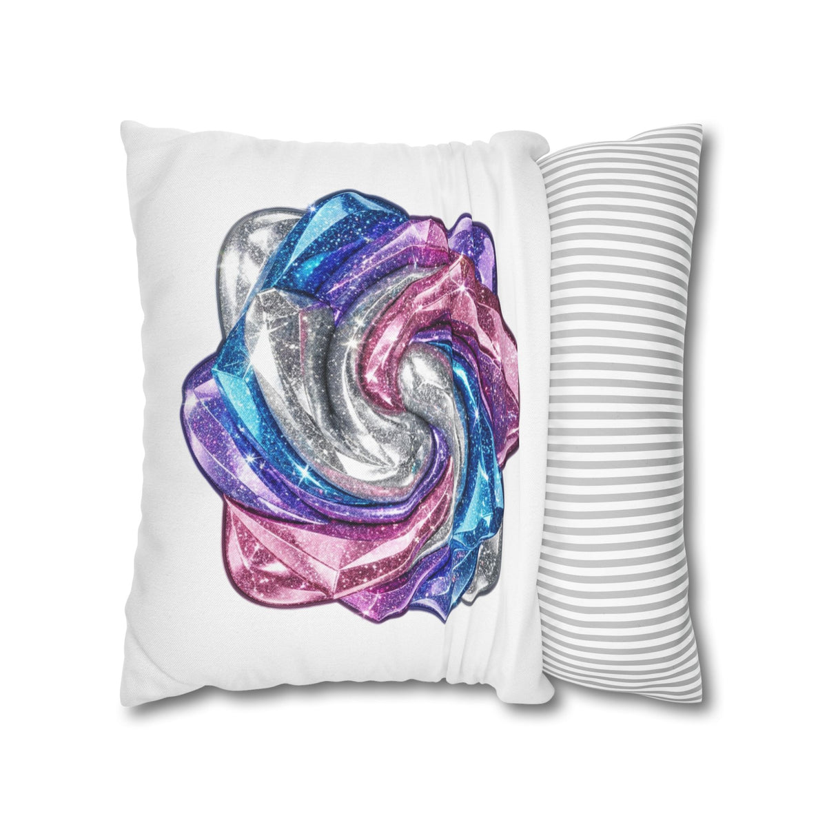 3D Glitter Design White Spun Polyester Square Pillowcase