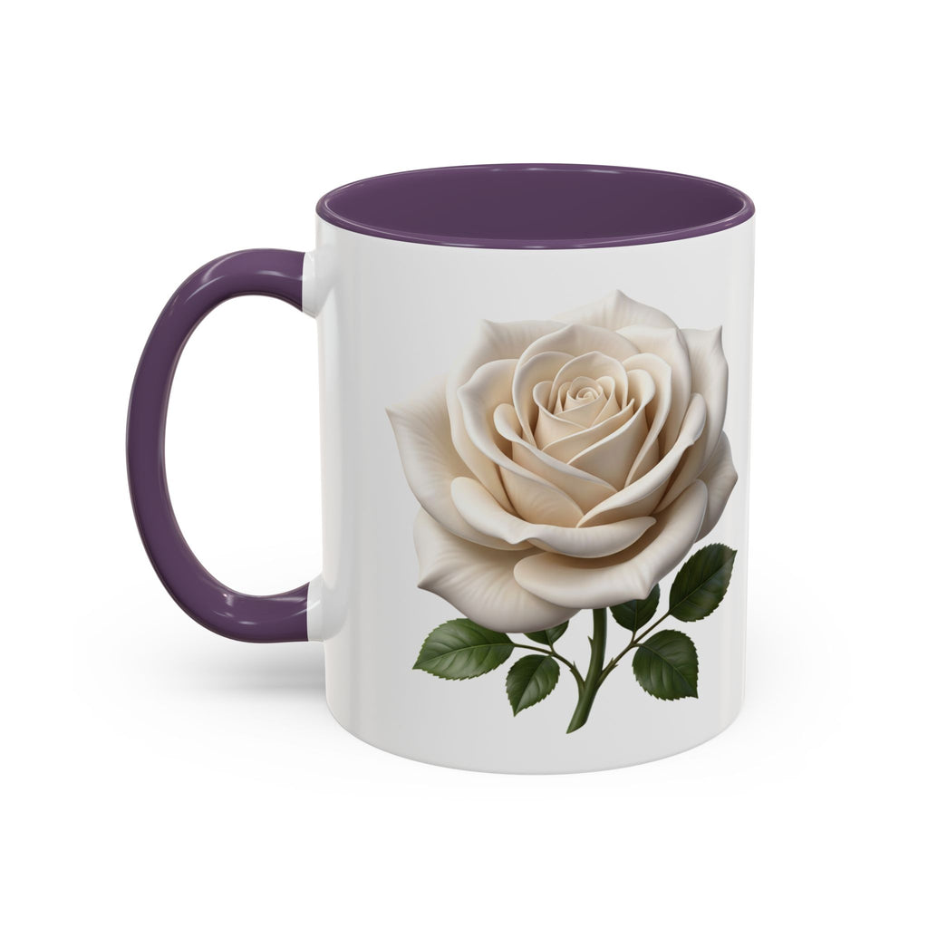 White Rose Accent Coffee Mug — Elegant Floral 11/15oz Ceramic
