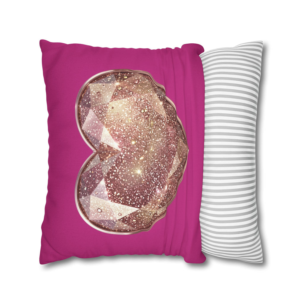 Sparkling Rose Gold Heart Throw Pillowcase- Magenta